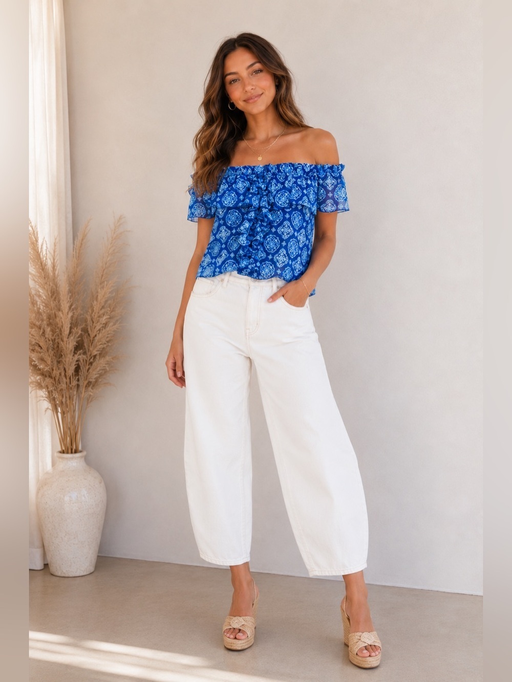 House of Harlow 1960 x REVOLVE Blue Tile Off Shoulder Top S
